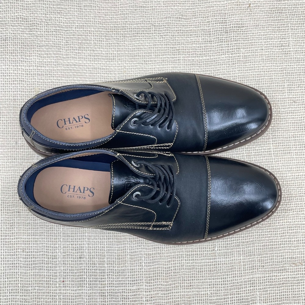 CHAPS Mens Black Cap Toe‎ Oxford Dress Shoes Size 9.5 Wide - Picture 3 of 8
